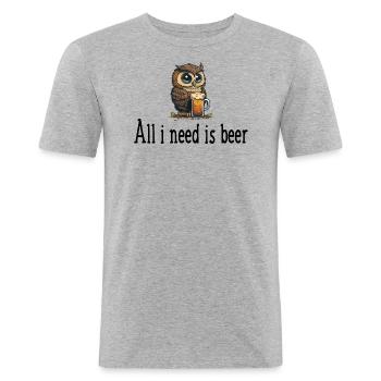Alles, was ich brauche, ist Bier - Männer Slim Fit T-Shirt - Grau meliert - Vorne - Nik (191cm)