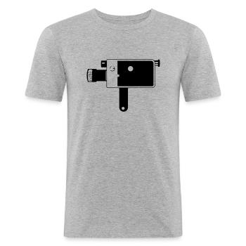 Kamera Design Klassiker - Männer Slim Fit T-Shirt - Grau meliert - Vorne - Nik (191cm)