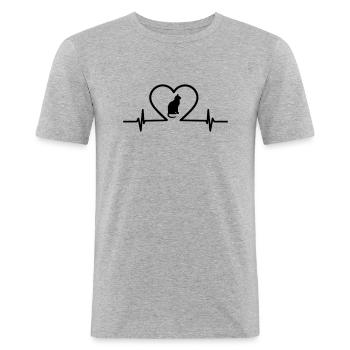 Herz Katze Puls - Männer Slim Fit T-Shirt - Grau meliert - Vorne - Nik (191cm)