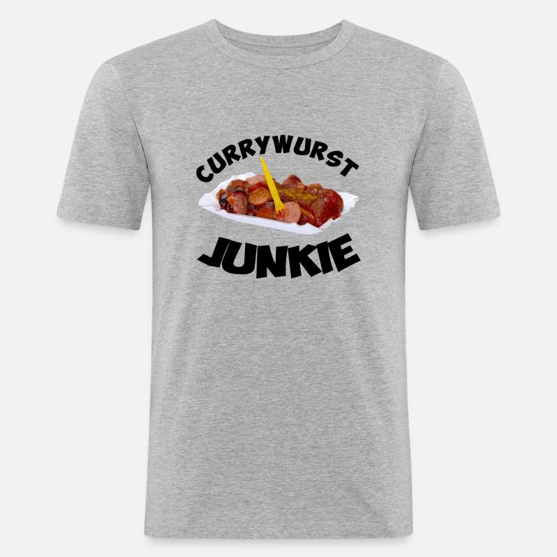 Currywurst Junkie - Männer Slim Fit T-Shirt - Grau meliert