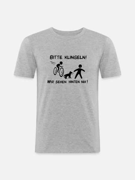 Bitte klingeln! Radfahrer-Hund - Männer Slim Fit T-Shirt - Grau meliert
