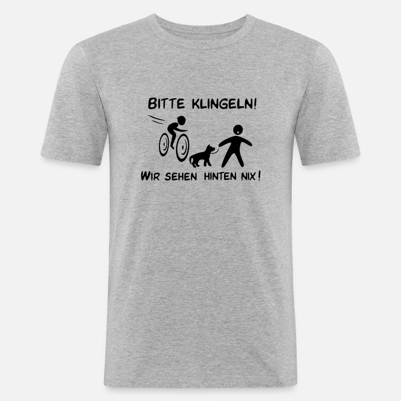 Bitte klingeln! Radfahrer-Hund - Männer Slim Fit T-Shirt - Grau meliert