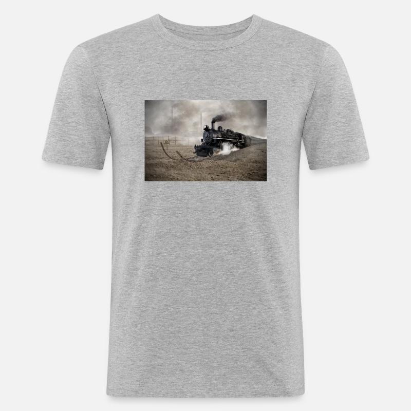 Wild Train - Männer Slim Fit T-Shirt - Grau meliert