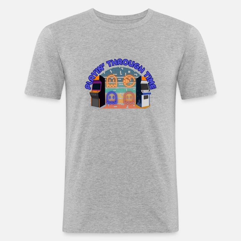 Playin Through Time - Männer Slim Fit T-Shirt - Grau meliert