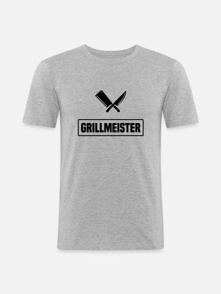 Grillmeister - Männer Slim Fit T-Shirt - Grau meliert