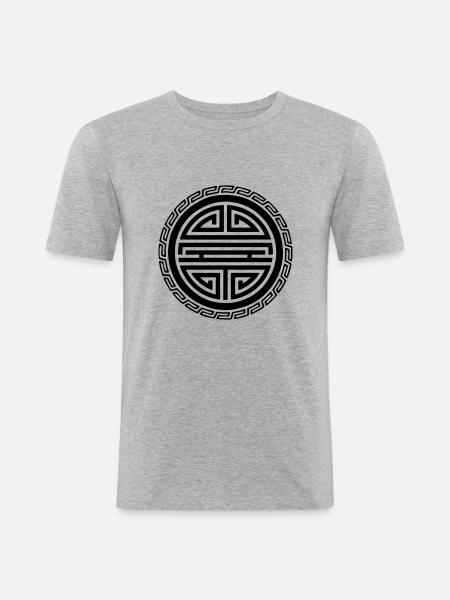 Shou Symbol Glücksbringer - Männer Slim Fit T-Shirt - Grau meliert