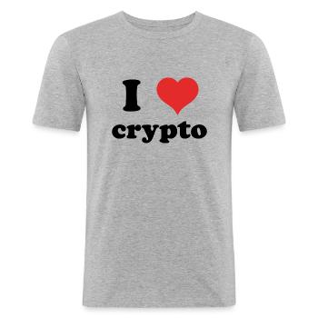 i love crypto - Männer Slim Fit T-Shirt - Grau meliert - Vorne - Nik (191cm)