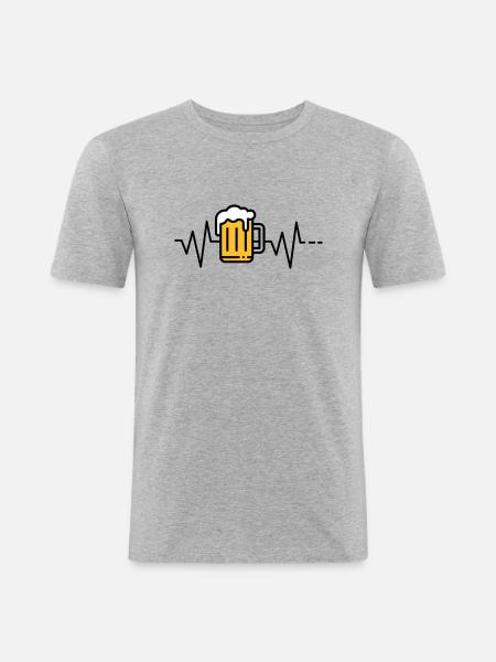 Herzschlag Bier - Männer Slim Fit T-Shirt - Grau meliert