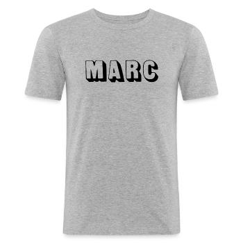 Name - Marc - Männer Slim Fit T-Shirt - Grau meliert - Vorne - Nik (191cm)