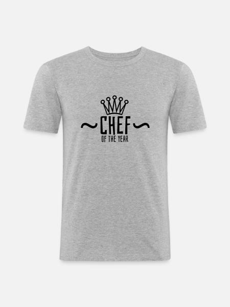 CHEF OF THE YEAR - Männer Slim Fit T-Shirt - Grau meliert