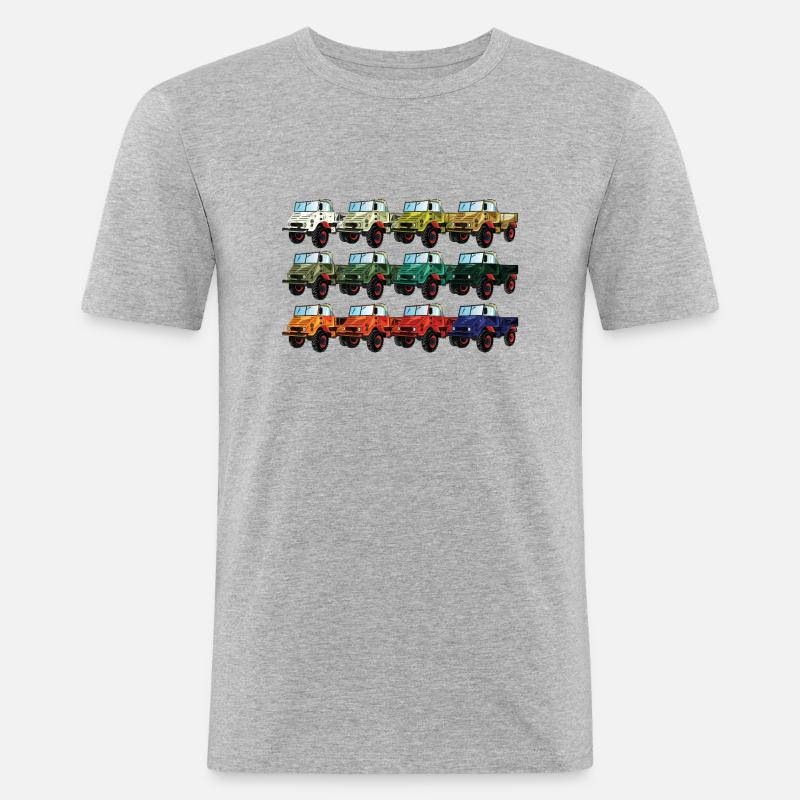 Farbpalette Unimog - Oldtimer - Regenbogen anders - Männer Slim Fit T-Shirt - Grau meliert