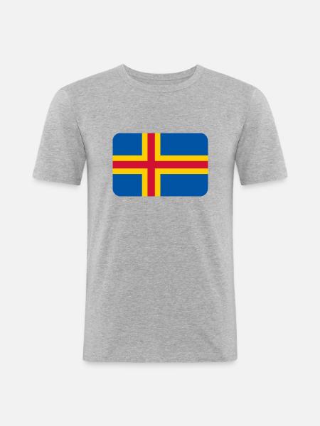 ÅLAND FLAG round corner 400 dpi - Miesten tyköistuva t-paita - harmaasävyinen