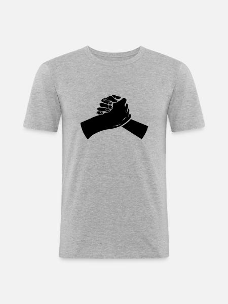 mains 01 - T-shirt près du corps Homme - gris chiné