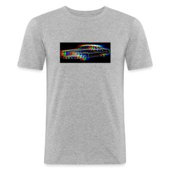 voiture floue colorée - T-shirt près du corps Homme - gris chiné - Devant - Nik (191cm)