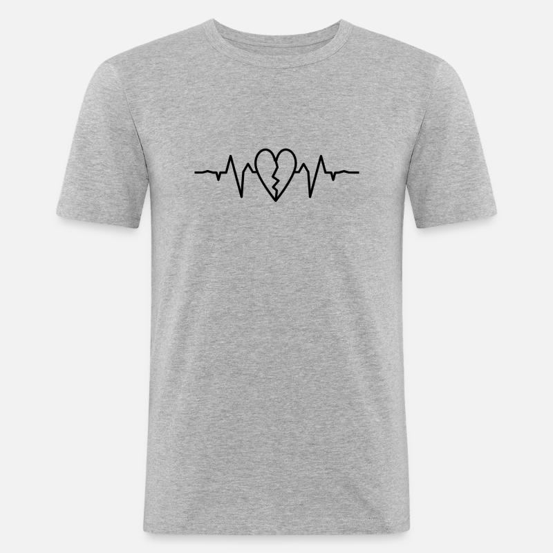 Herz ekg black - Männer Slim Fit T-Shirt - Grau meliert