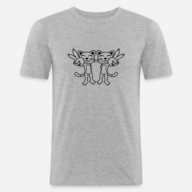 Team Katzen Peace Zeichen - Männer Slim Fit T-Shirt - Grau meliert