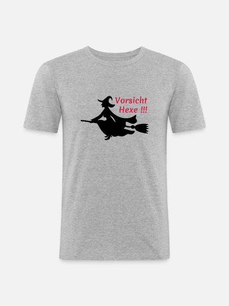 Vorsicht-Hexe - Männer Slim Fit T-Shirt - Grau meliert