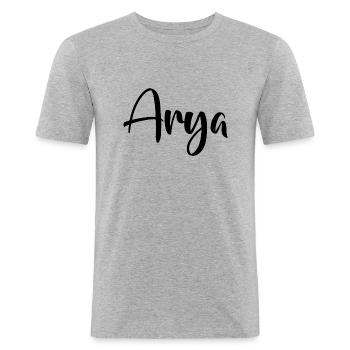 Nom - Arya - T-shirt près du corps Homme - gris chiné - Devant - Nik (191cm)