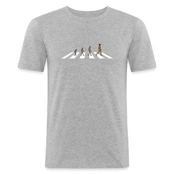 Evolution am Zebrastreifen der Abbey Road - Männer Slim Fit T-Shirt - Grau meliert - Vorne - Nik (191cm)