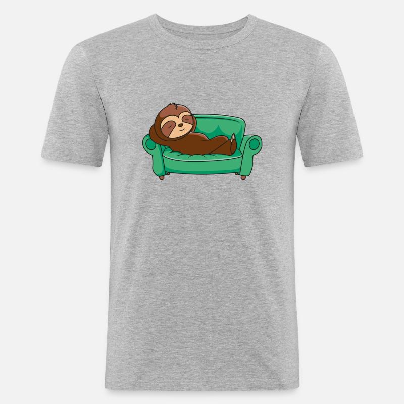 Faultier Couching - Männer Slim Fit T-Shirt - Grau meliert