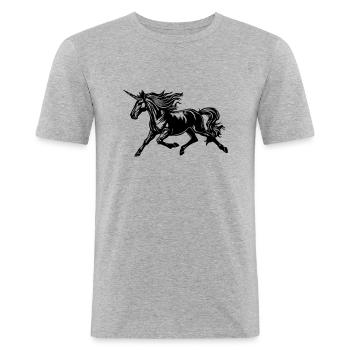 Licorne majestueuse – Dessin au trait fantastique - T-shirt près du corps Homme - gris chiné - Devant - Nik (191cm)