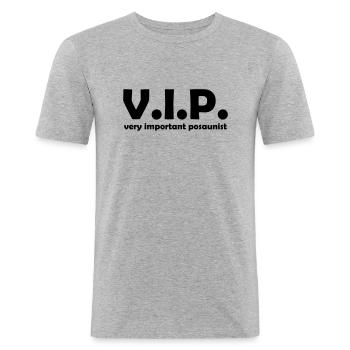Very important Posaunist Posaune Sprüche - Männer Slim Fit T-Shirt - Grau meliert - Vorne - Nik (191cm)