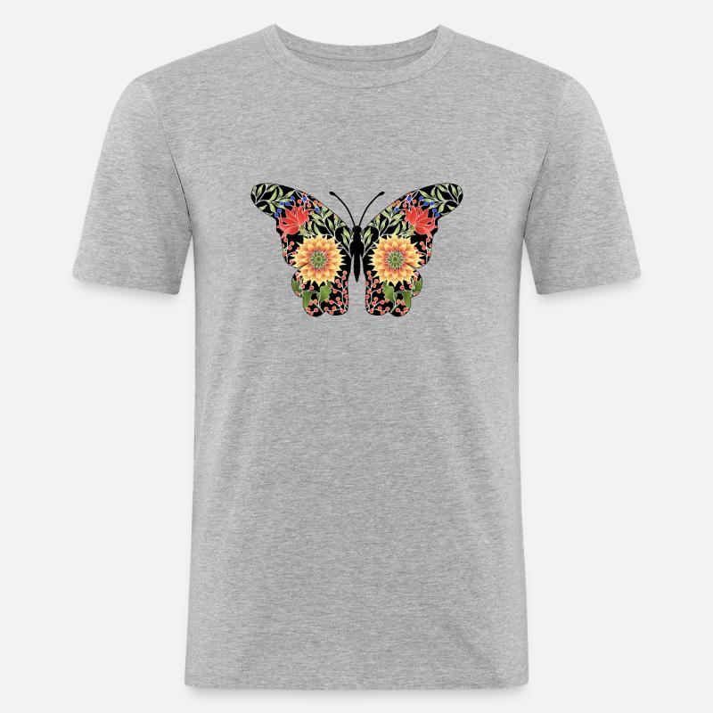 Schmetterling - Männer Slim Fit T-Shirt - Grau meliert
