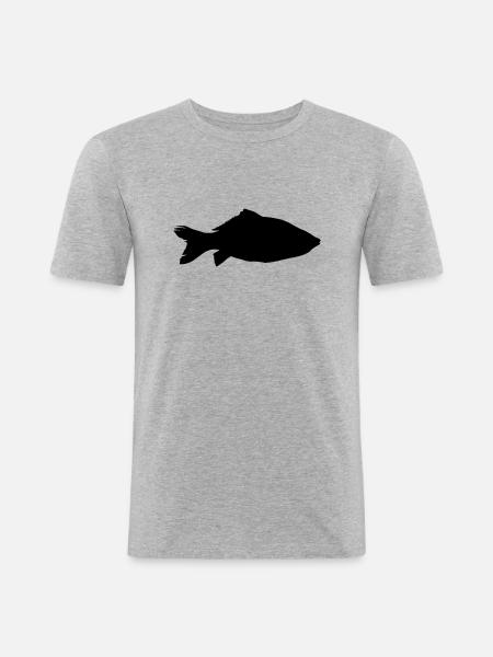 fish carp silhouette - Männer Slim Fit T-Shirt - Grau meliert