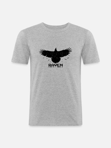 Raven Retro Pixel Style - Men's Slim Fit T-Shirt - heather grey