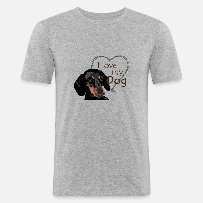 Dackel – Ich liebe Hunde - Männer Slim Fit T-Shirt - Grau meliert