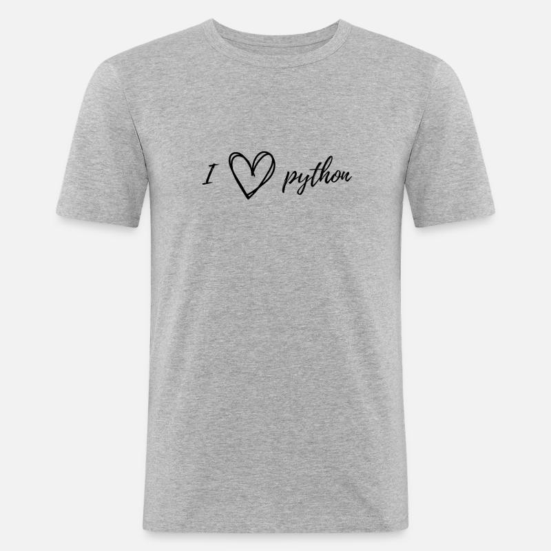 I love python black - Männer Slim Fit T-Shirt - Grau meliert