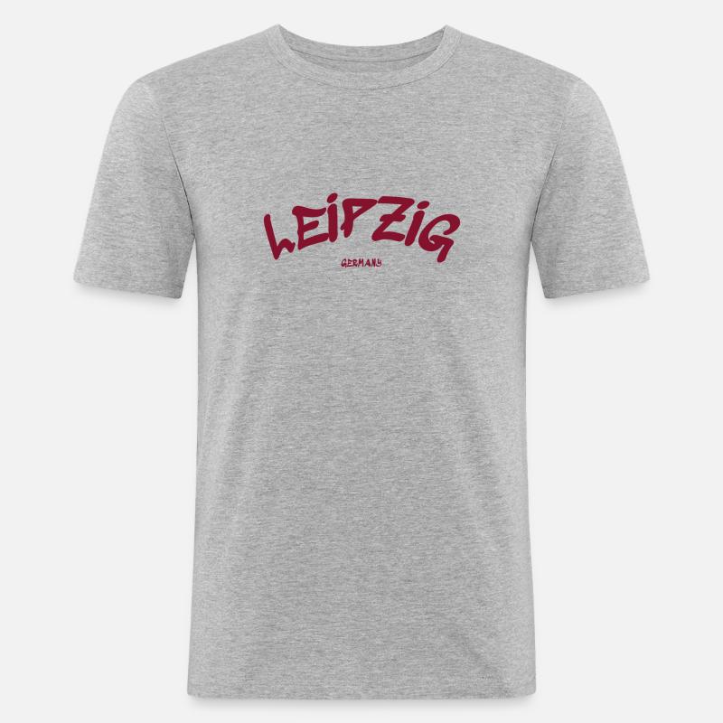Leipzig - Deutschland - Germany - Sachsen - Männer Slim Fit T-Shirt - Grau meliert