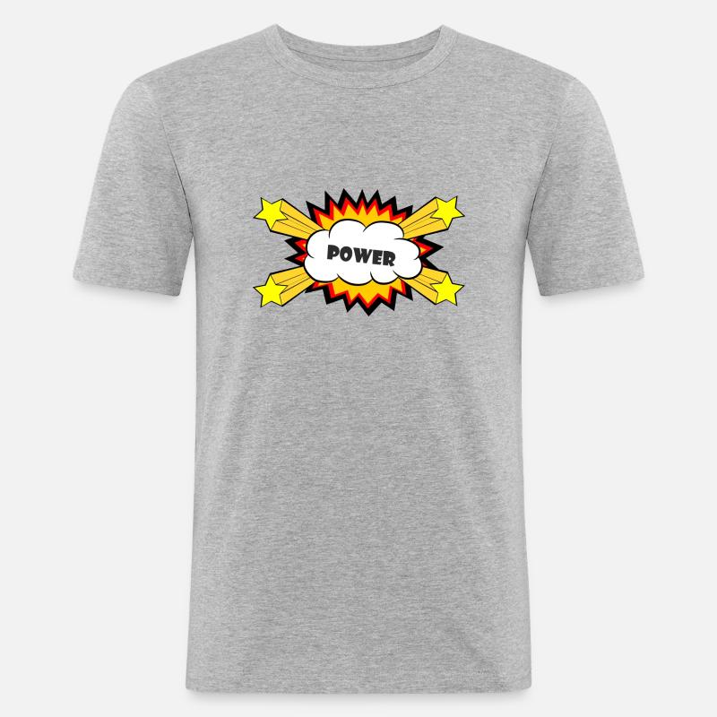 Power Comic Explosion - Männer Slim Fit T-Shirt - Grau meliert