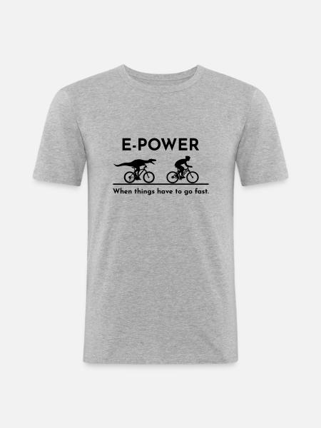 Velociraptor chasing e-biker - Men's Slim Fit T-Shirt - heather grey