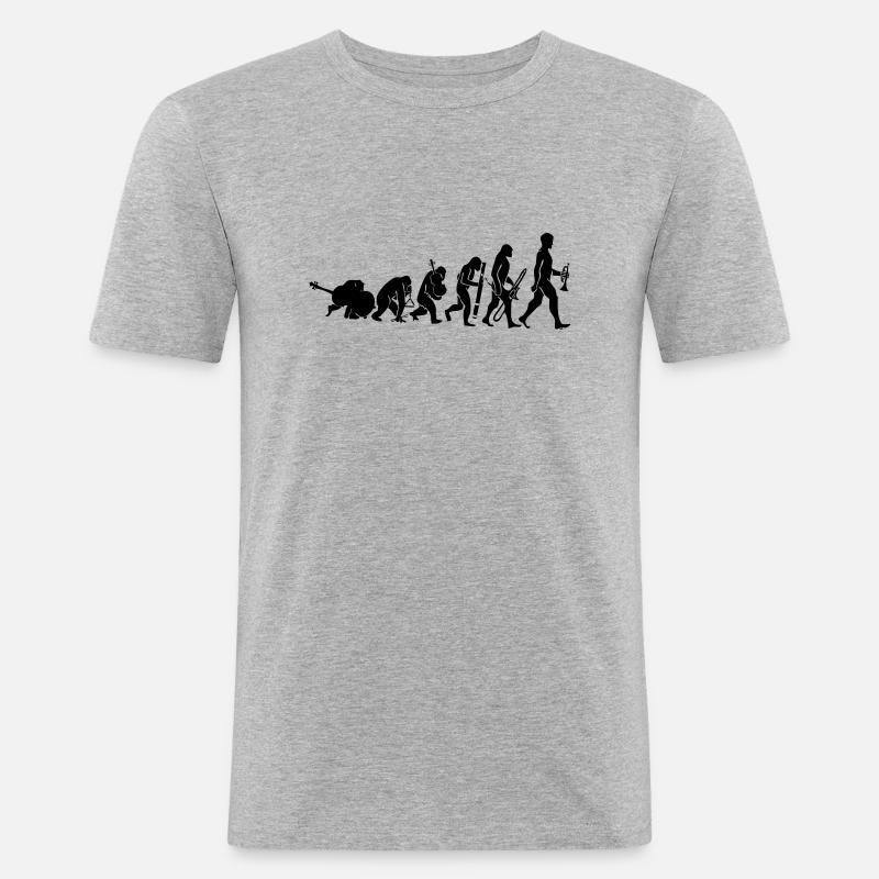Evolution mit Musik - Männer Slim Fit T-Shirt - Grau meliert