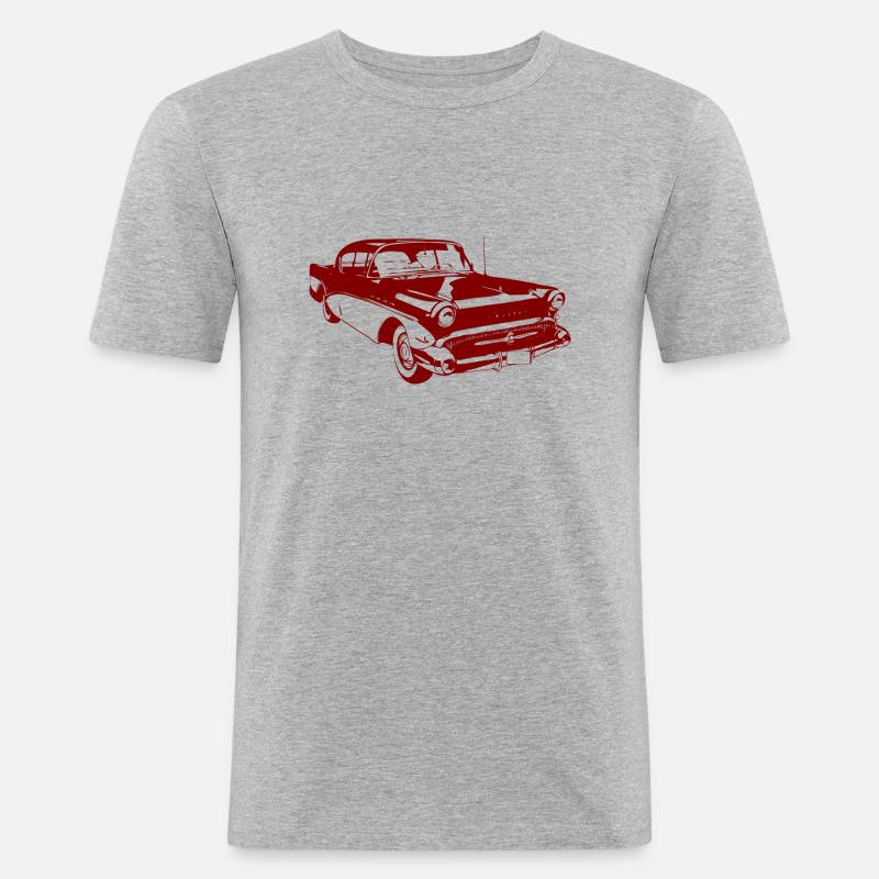Oldtimer Trader - altes Auto - rot - Männer Slim Fit T-Shirt - Grau meliert