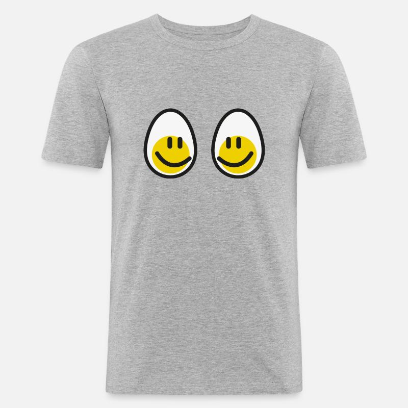 Smiley boobs eggs present - Männer Slim Fit T-Shirt - Grau meliert