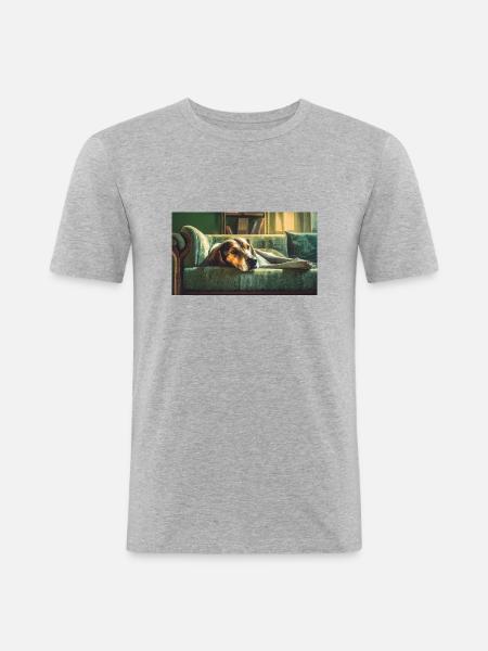 Cute animals chilling – dog - Men's Slim Fit T-Shirt - heather grey