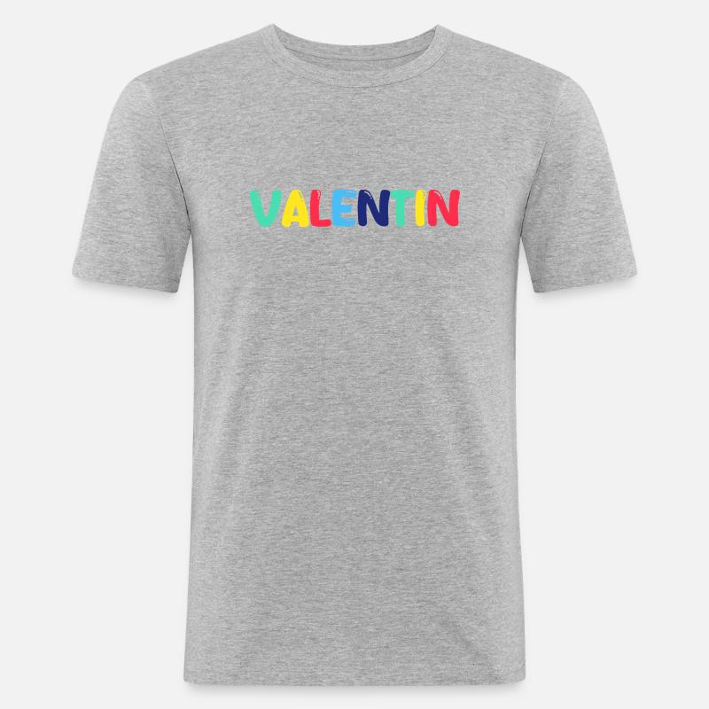 Name - Valentin - Männer Slim Fit T-Shirt - Grau meliert