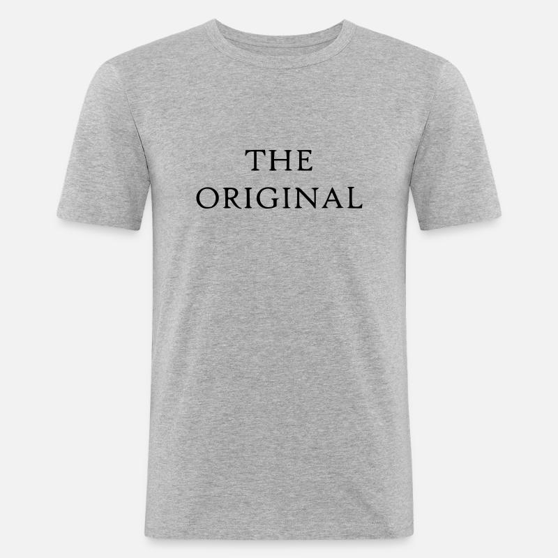 Statement Spruch The Original - Männer Slim Fit T-Shirt - Grau meliert