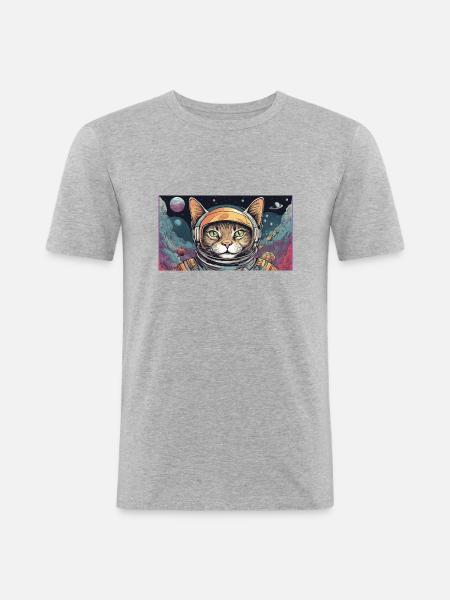 space cat - Männer Slim Fit T-Shirt - Grau meliert