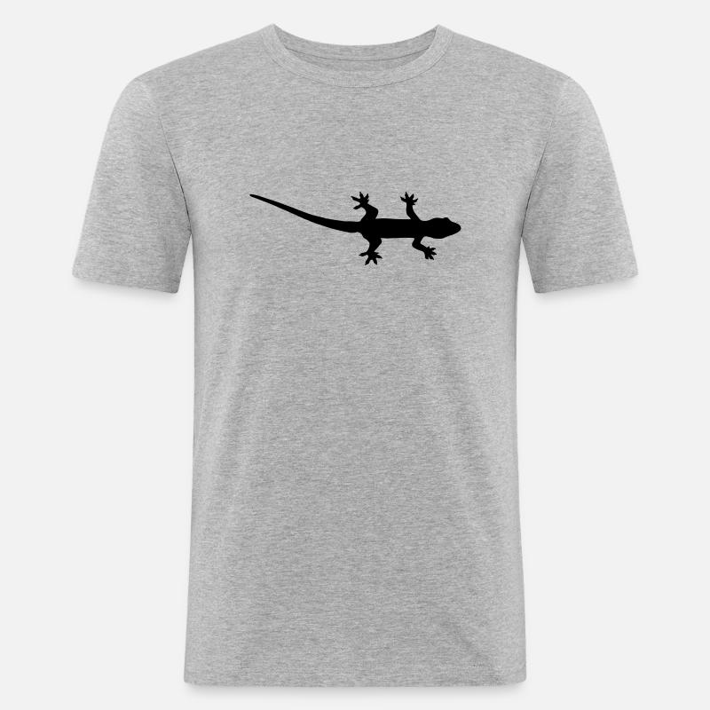 Eidechse Silhouette - Männer Slim Fit T-Shirt - Grau meliert