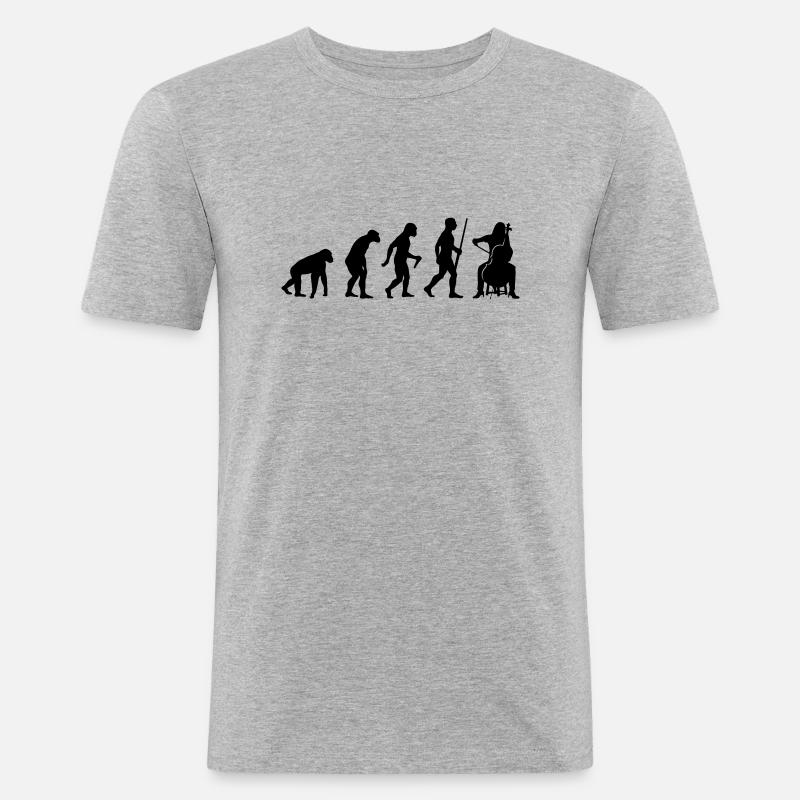 Cello Player Evolution - Männer Slim Fit T-Shirt - Grau meliert
