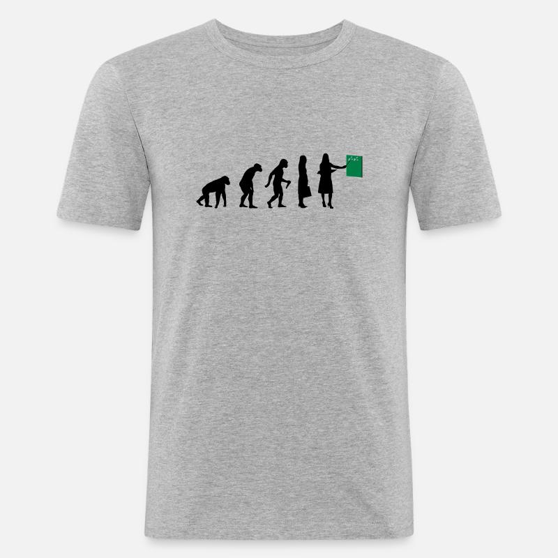Lehrer Evolution - Männer Slim Fit T-Shirt - Grau meliert