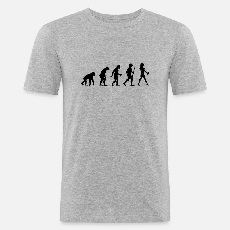 Evolution der Frau - Männer Slim Fit T-Shirt - Grau meliert