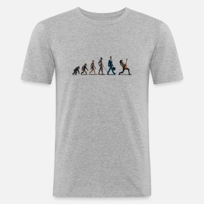 Evolution Guitar Player - Männer Slim Fit T-Shirt - Grau meliert