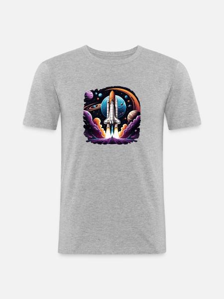 Rocket Astronaut Space Gift SpaceShuttle - Men's Slim Fit T-Shirt - heather grey