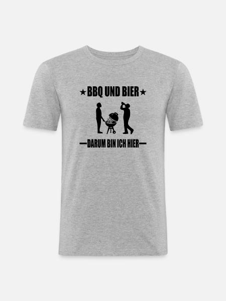 BBQ - Männer Slim Fit T-Shirt - Grau meliert