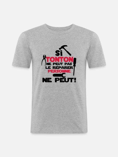 si tonton - T-shirt près du corps Homme - gris chiné