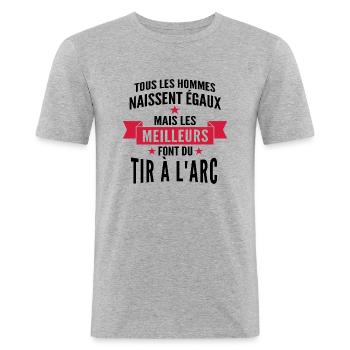 humour homme - les meilleurs font du tir à l'arc - T-shirt près du corps Homme - gris chiné - Devant - Nik (191cm)